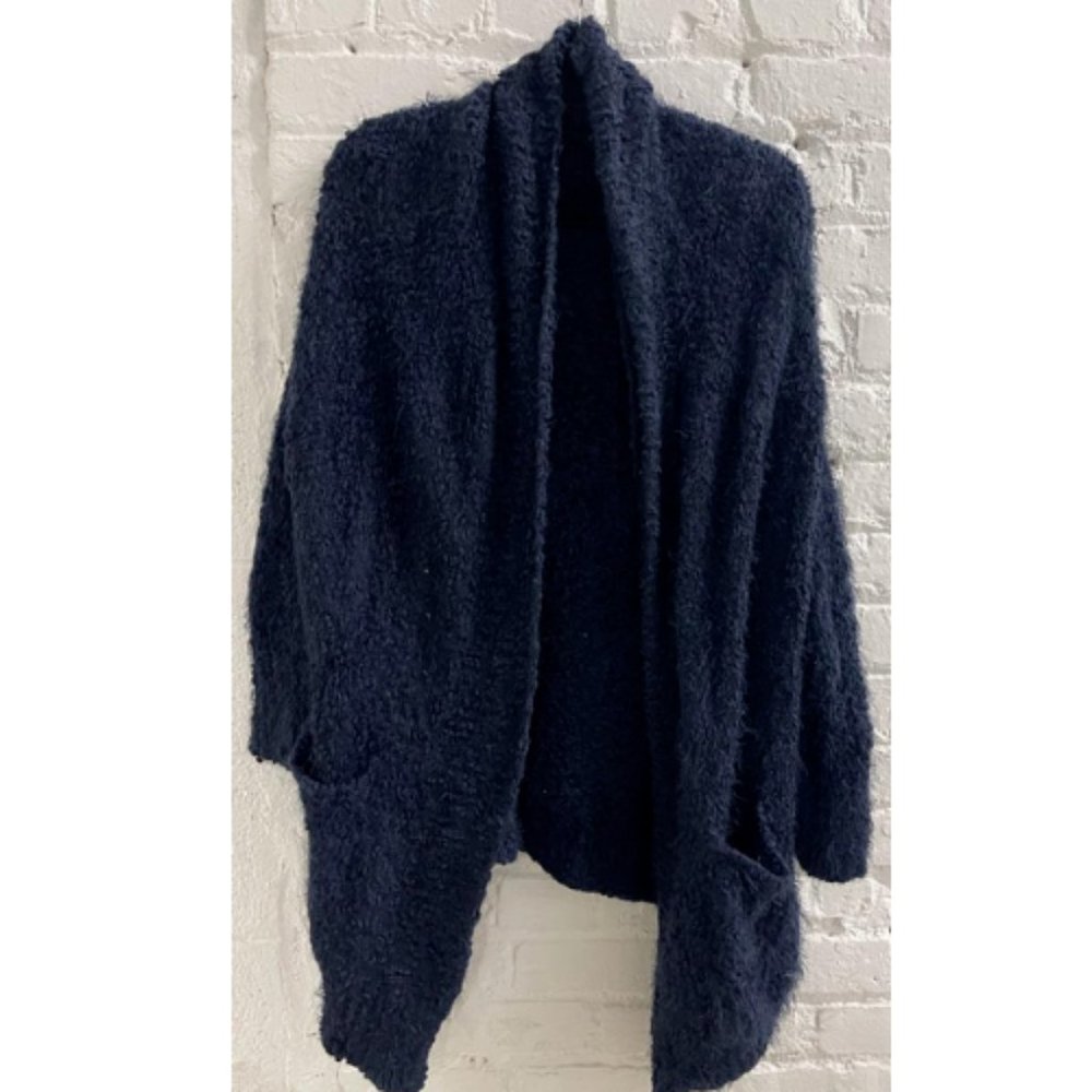 Ethereal Paper Crane Womens Blue Cardigan Small Anthropologie Textured Pockets